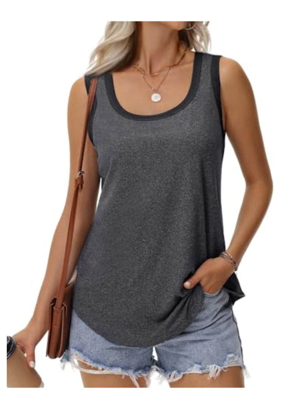 Women's Sleeveless Scoop Neck Tunic Tank Top - Loose Fit Summer Blouse